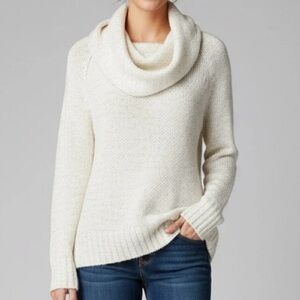 BEBE Cream Cowl Neck Sweater Acrylic Blend Off-Shoulder Option Women Large